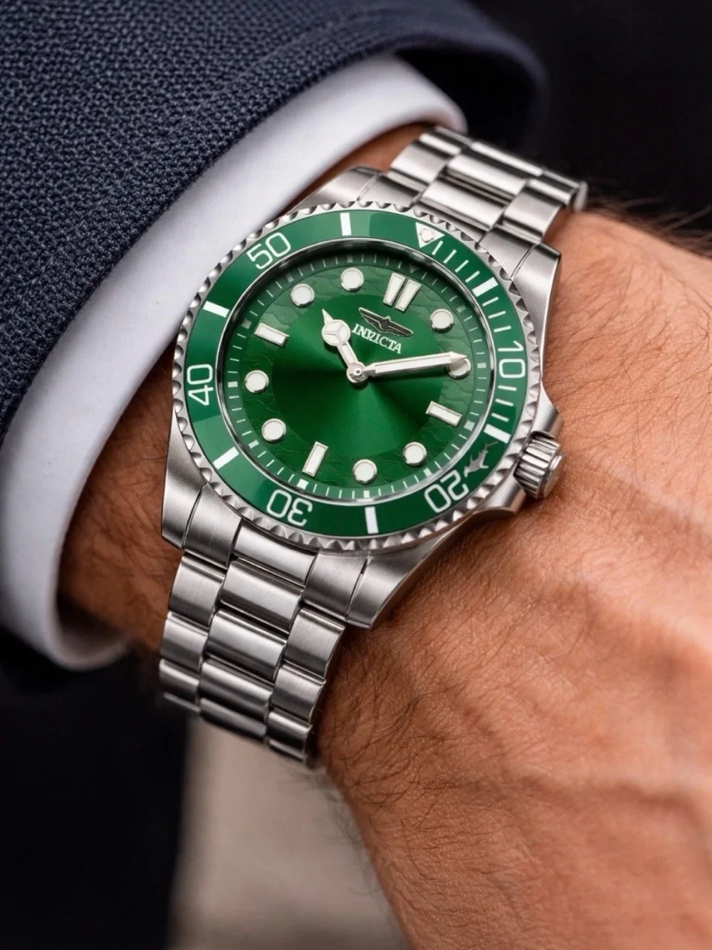 Invicta Pro Diver 43mm Green Dial Stainless Steel Men's Luxury Watch 49695